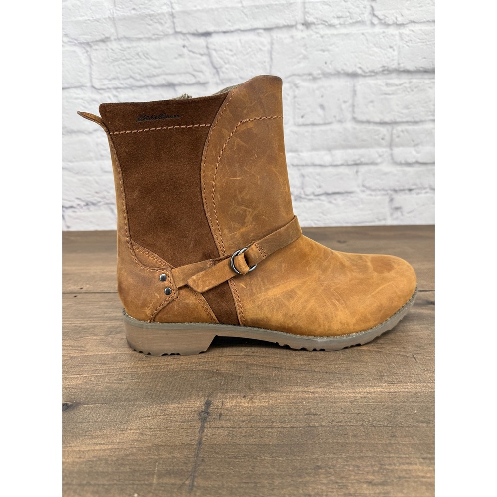 Eddie Bauer Women's Covey Leather Ankle Boots Brown Waterproof Zip‎ Moto Size 9 - Picture 13 of 15